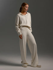 SEMNA Cozy Lounge Set femme – ensemble comfy ivoire col & pantalon wide-leg