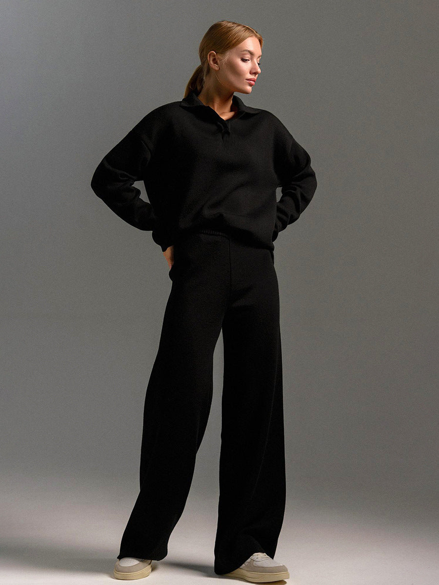 SEMNA Cozy Lounge Set femme – ensemble comfy ivoire col & pantalon wide-leg