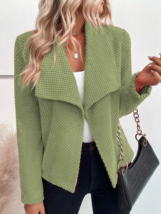 Veste femme coupe décontractée – Texture gaufrée avec col cascade et devant ouvert