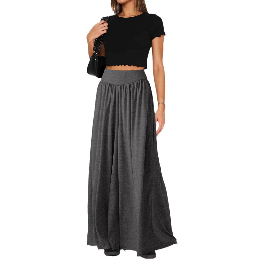 Pantalon femme en jersey – taille haute à jambes larges et coupe confortable