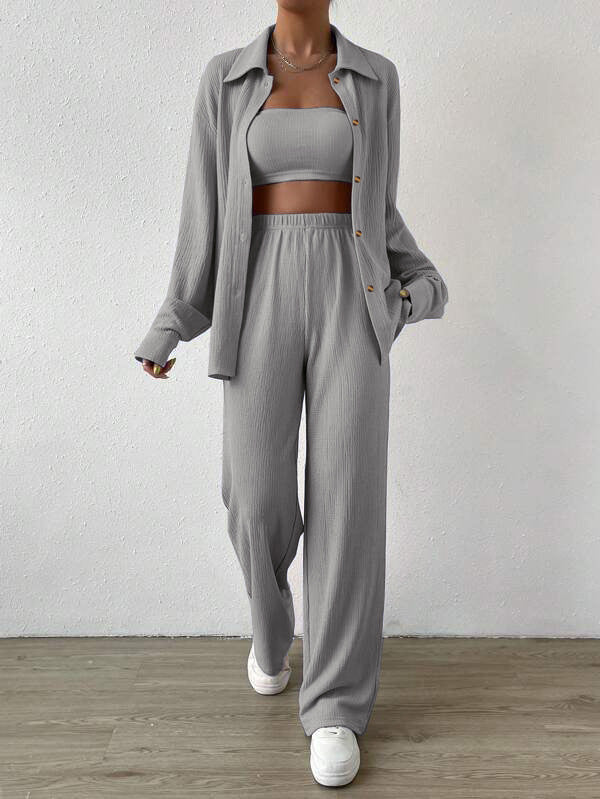 Ensemble loungewear femme – ensemble deux pièces avec top ample & pantalon large