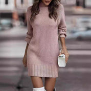Robe femme Heidi – robe en maille côtelée à col montant & coupe ajustée chic