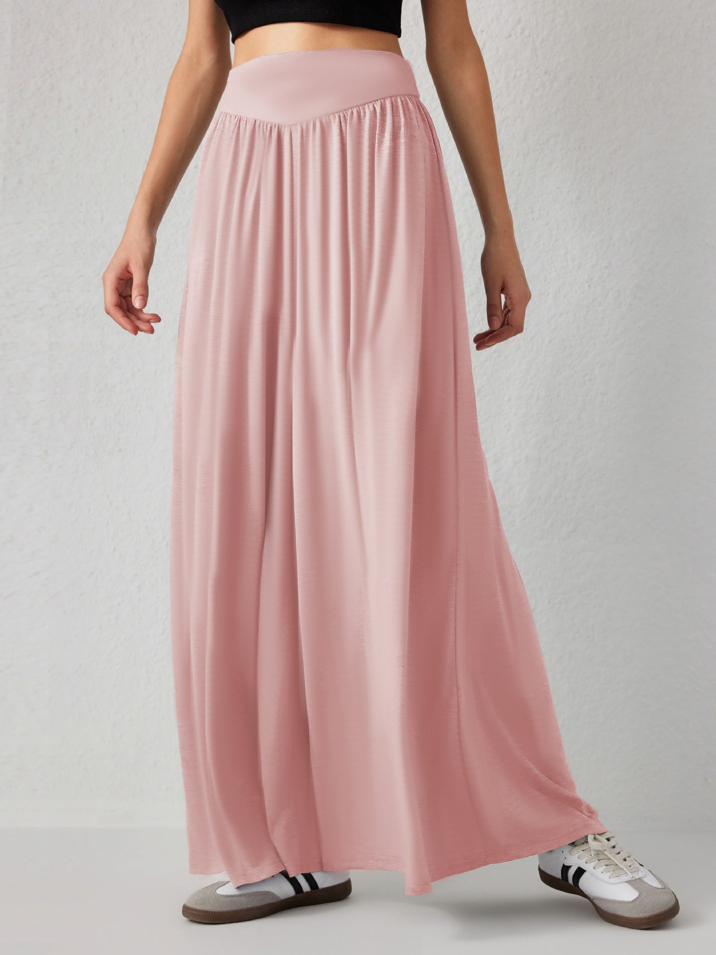 Pantalon femme en jersey – taille haute à jambes larges et coupe confortable