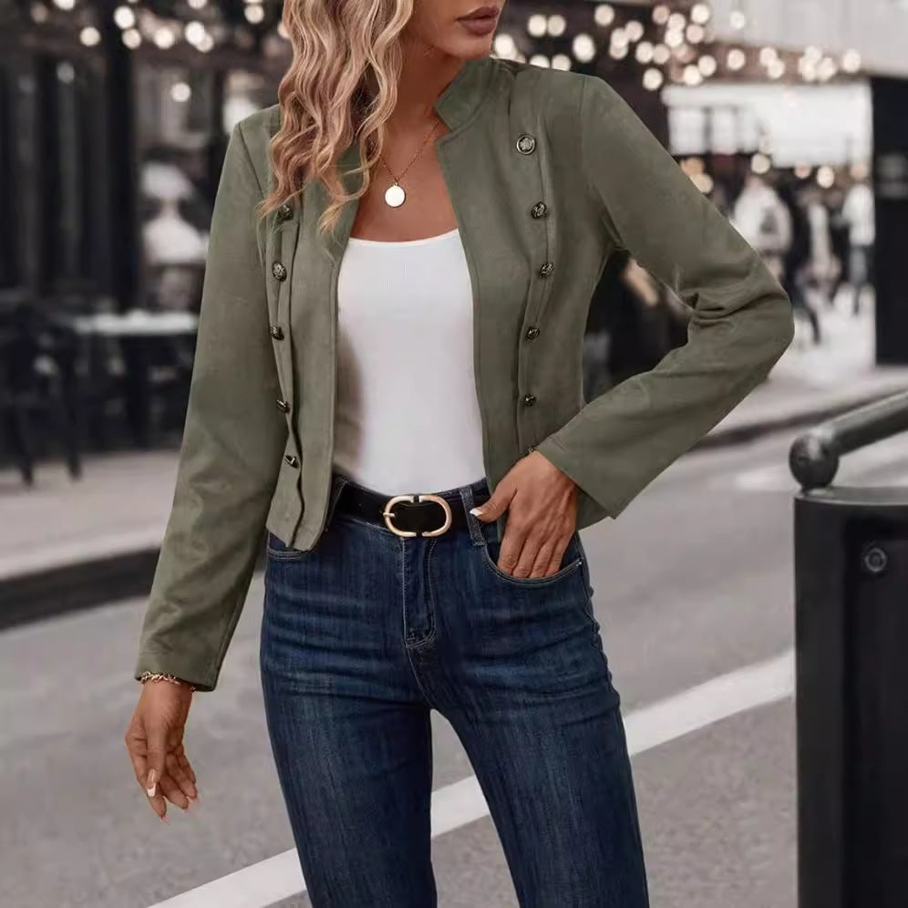 Blazer femme Heidi – veste effet suède chic avec boutons décoratifs & coupe élégante