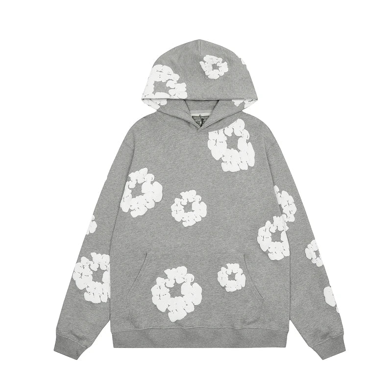 Hoodie unisexe noir imprimé fleurs – style casual & confort