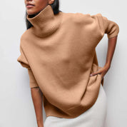 Pull col roulé femme — maille chaude à coupe loose tendance