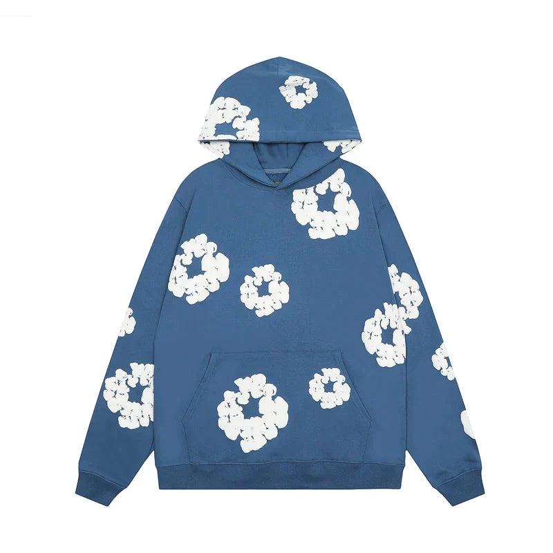 Hoodie unisexe noir imprimé fleurs – style casual & confort