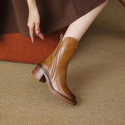Bottines femme en cuir – élégantes bottines à talon avec fermeture zippée