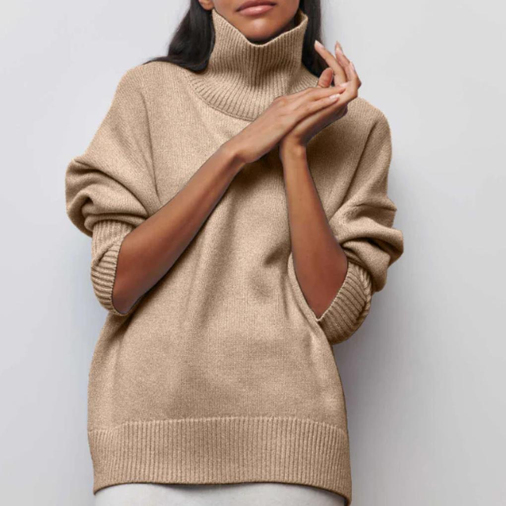 Pull col roulé femme — maille chaude à coupe loose tendance