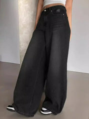 Jean baggy wide leg femme – taille haute oversize en gris, noir & bleu