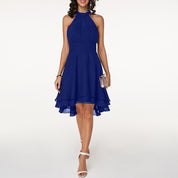 Esta | Robe de soirée femme col halter – Ourlet asymétrique high-low chic