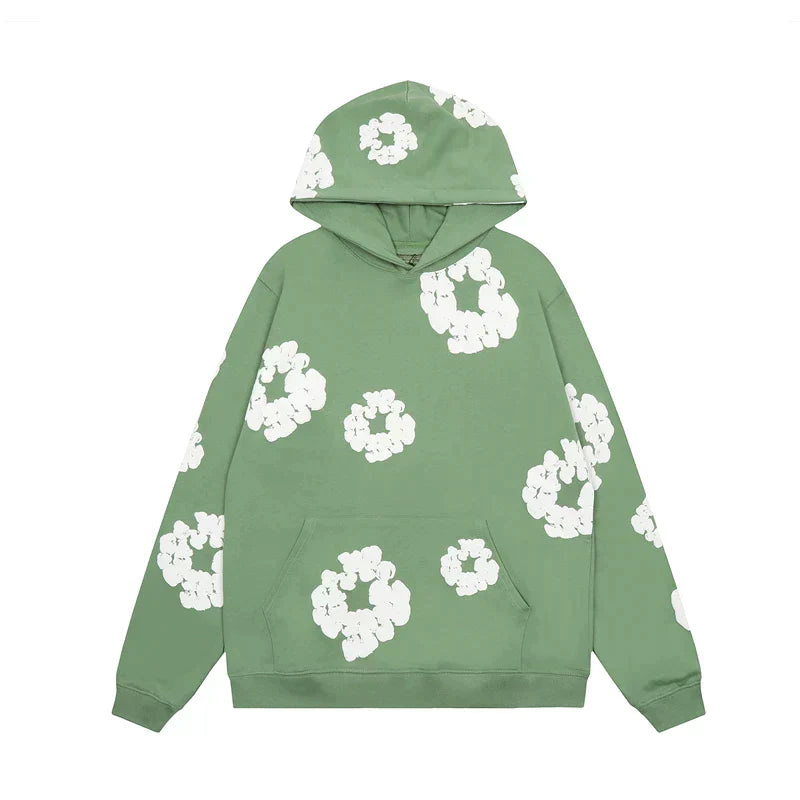 Hoodie unisexe noir imprimé fleurs – style casual & confort