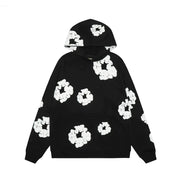 Hoodie unisexe noir imprimé fleurs – style casual & confort