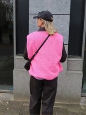 Gilet femme Ovelia – bodywarmer en laine mélangée avec col en V & boutons élégants
