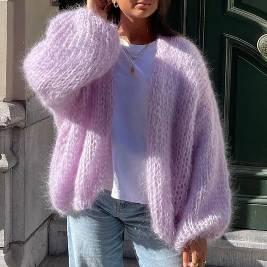 Gilet femme Letty – cardigan violet/rose style coréen chic & décontracté