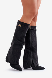 Bottes femme Zohra – bottes hautes à revers & talon bloc 8,5 cm au style chic et moderne