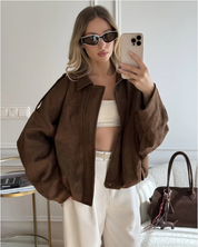 veste femme suède oversize – manteau city chic à doublure douce