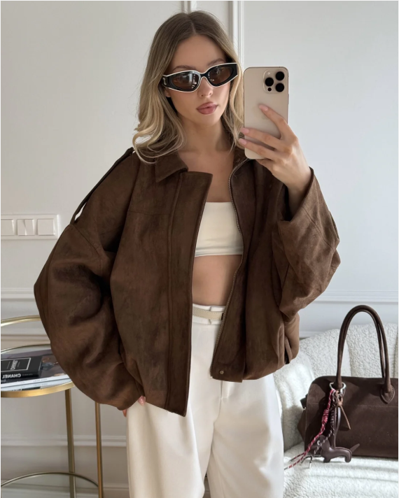 veste femme suède oversize – manteau city chic à doublure douce