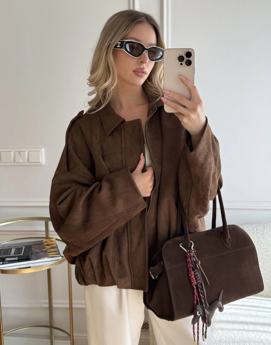 veste femme suède oversize – manteau city chic à doublure douce