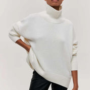 Pull col roulé femme — maille chaude à coupe loose tendance