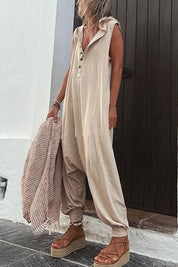 Combinaison oversize femme à col en V & boutons – Style casual confortable
