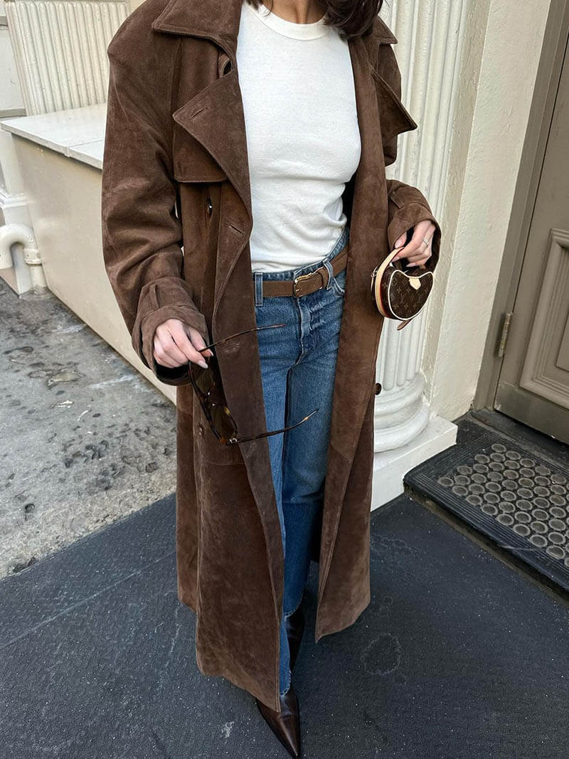 Trench faux-suède Paris oversize à ceinture — manteau long élégant