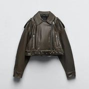 Veste biker femme Heidi – blouson court avec ceinture & détails zippés modernes