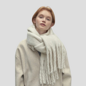 Écharpe femme à franges – grande sjaal avec texture luxueuse