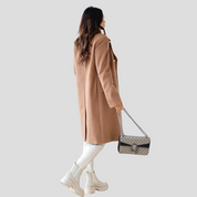 Manteau femme double boutonnage – manteau chaud en laine mélangée avec col à revers classique
