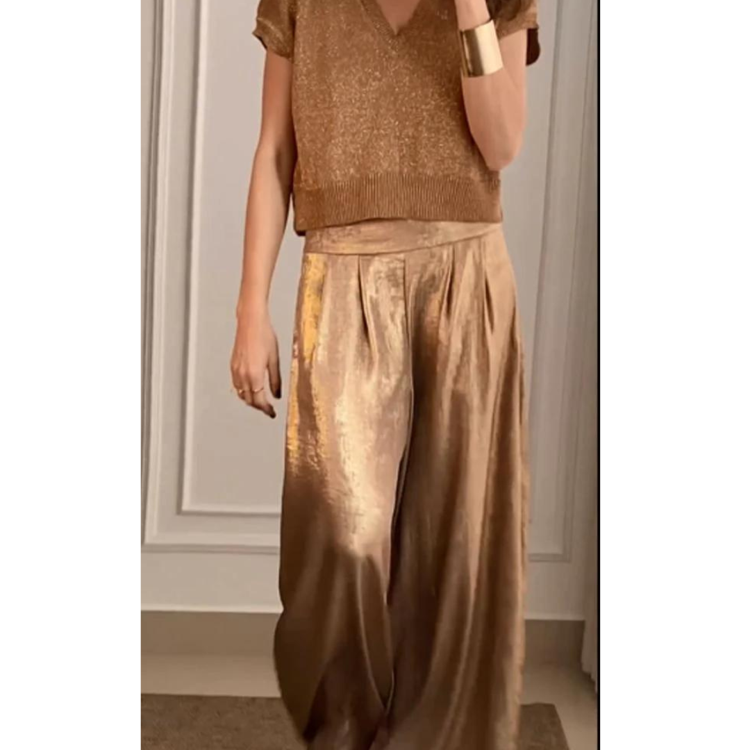 Pantalon large satin femme — taille haute & coupe élégante