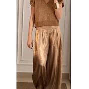 Pantalon large satin femme — taille haute & coupe élégante
