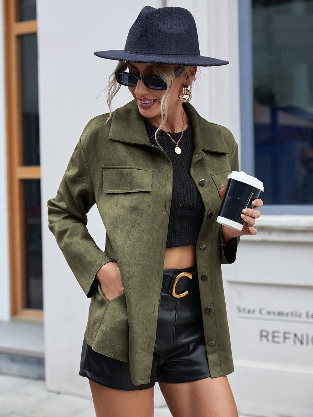 Vero | Manteau femme en suède – Long, élégant & parfait pour l’automne