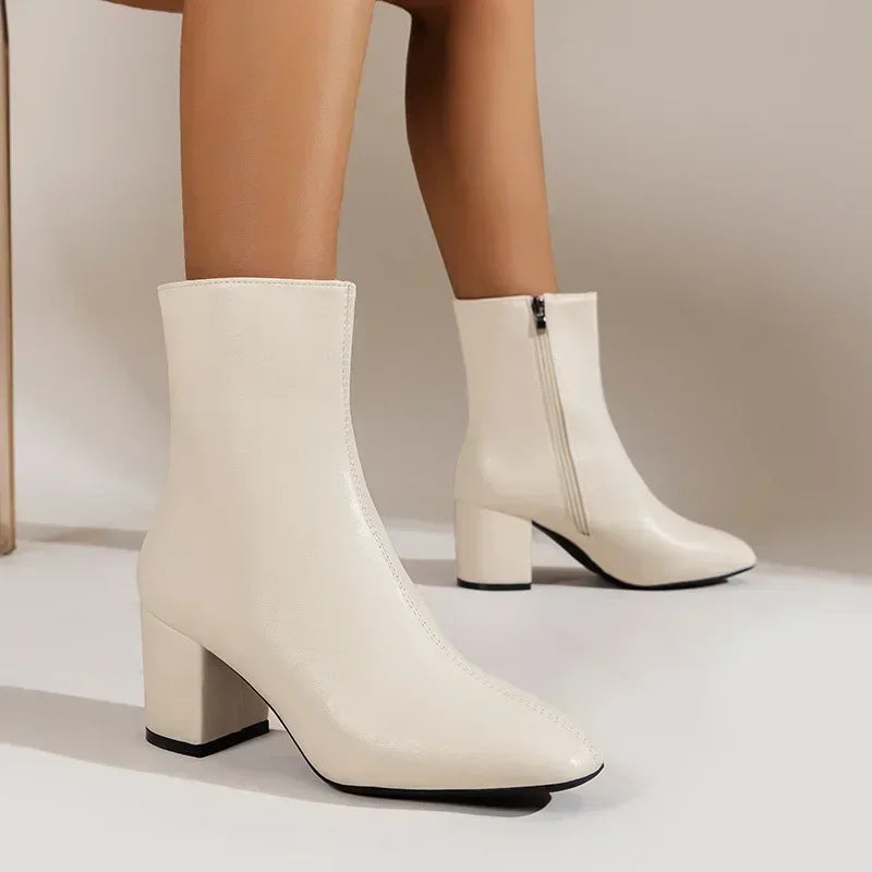 Bottines femme élégantes – bottines à talon moyen avec zip latéral & tige extensible