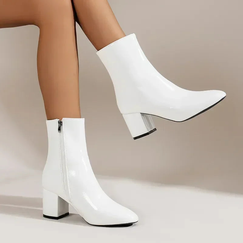 Bottines femme élégantes – bottines à talon moyen avec zip latéral & tige extensible