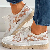 Chaussures casual femmes — low lace brodées florales légères & élégantes