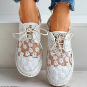 Chaussures casual femmes — low lace brodées florales légères & élégantes