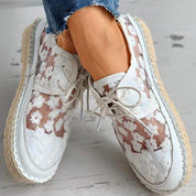 Chaussures casual femmes — low lace brodées florales légères & élégantes