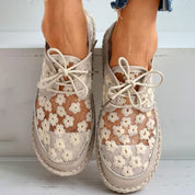 Chaussures casual femmes — low lace brodées florales légères & élégantes