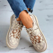 Chaussures casual femmes — low lace brodées florales légères & élégantes