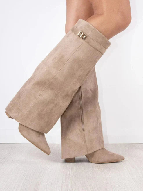 Bottes femme Zohra – bottes hautes à revers & talon bloc 8,5 cm au style chic et moderne