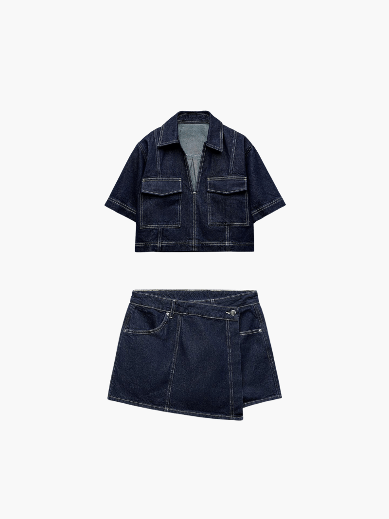 Combinaison Denim Femme ASHLEY – Top & Skort En Jean Clair ou Foncé