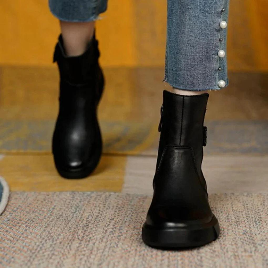Bottines vintage femme — à talon bloc bas & bout rond rétro