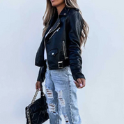 Veste en cuir femme Eva – blouson ajusté avec col montant & doublure chaude