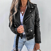 Veste en cuir femme Eva – blouson ajusté avec col montant & doublure chaude