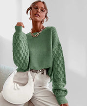 Pull Femme Automne Maura – Tricot Doux avec Manches Texturées & Coupe Confortable