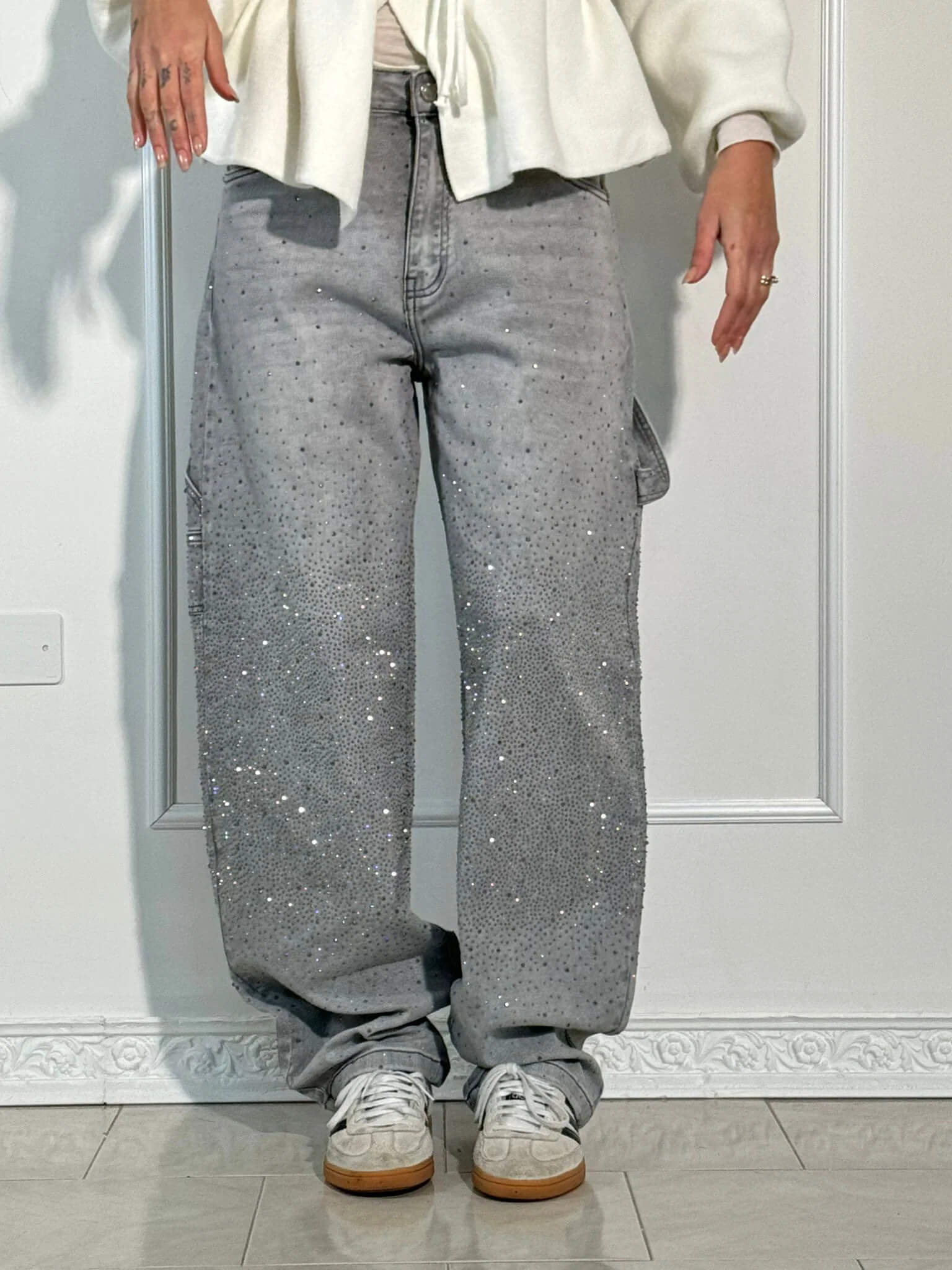 Jeans skinny stretch femme avec éclats brillants – “Belle Sparkle”