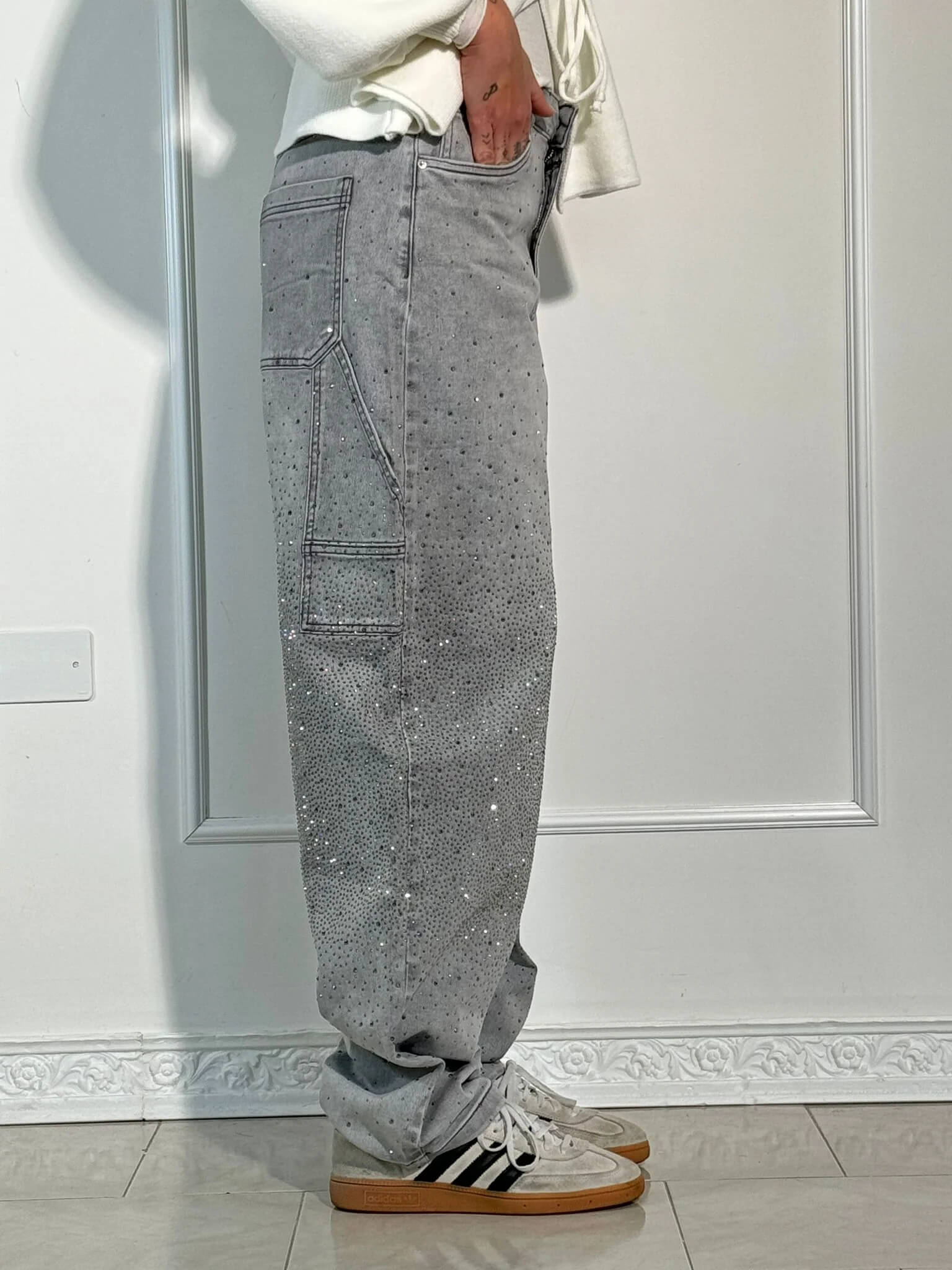 Jeans skinny stretch femme avec éclats brillants – “Belle Sparkle”