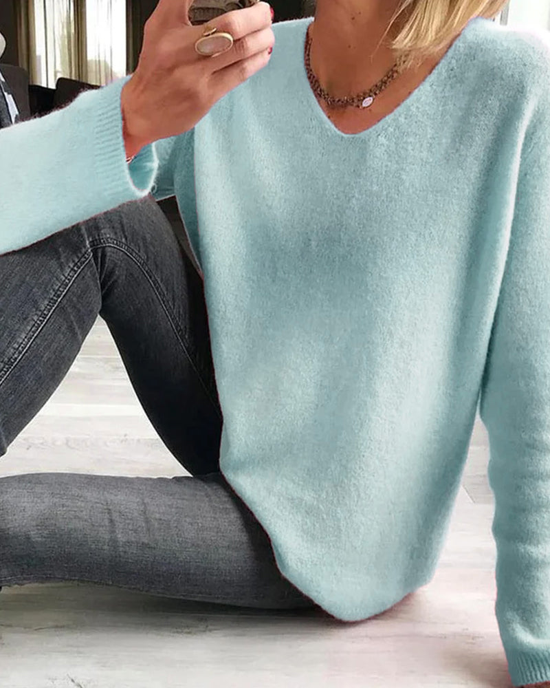 Pull femme Jacobs – pull uni en coton doux à col V & coupe décontractée