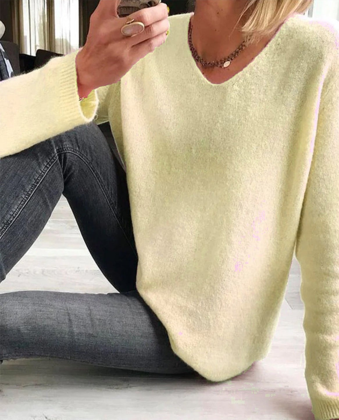 Pull femme Jacobs – pull uni en coton doux à col V & coupe décontractée