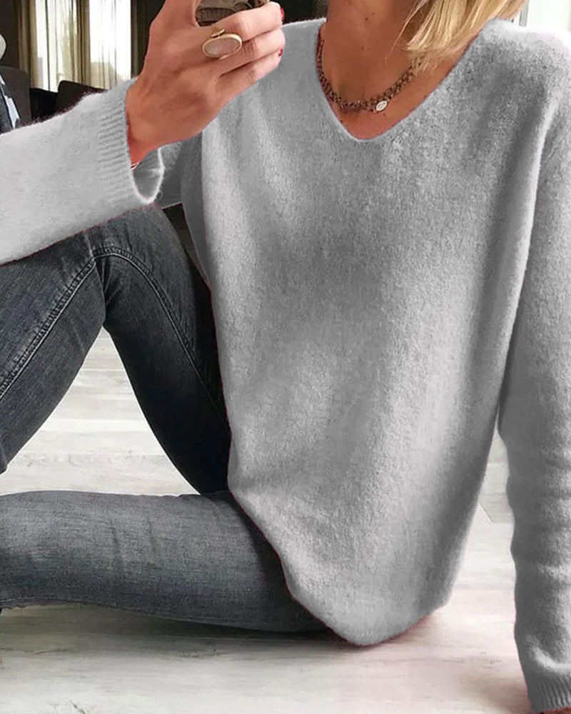 Pull femme Jacobs – pull uni en coton doux à col V & coupe décontractée